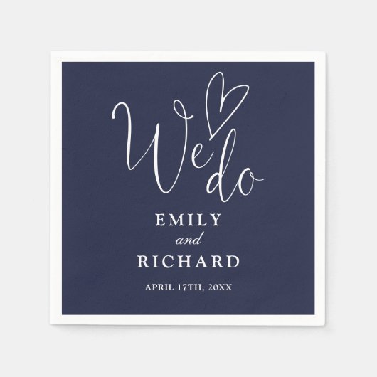 We Do Script Liefde Hart Marineblauw Trouwen Servet (Voorkant)