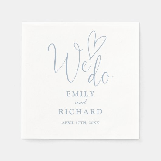 We Do Script Liefde Hart Stof Blauw Bruiloft Servet (Voorkant)