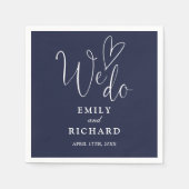 We Do Script Love Heart Navy Blue Trouwdag Servet (Voorkant)