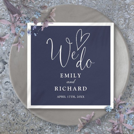 We Do Script Love Heart Navy Blue Trouwdag Servet