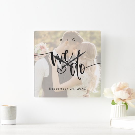 We Do Script Photo Wedding Anniversary Vierkante Klok (Huis)