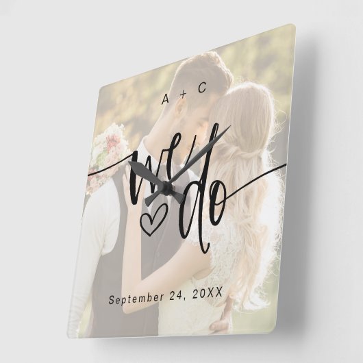 We Do Script Photo Wedding Anniversary Vierkante Klok (Hoek)