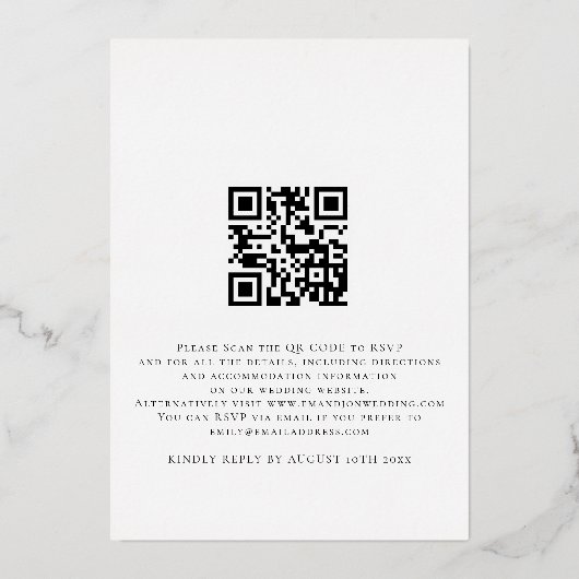 We Do Script QR Code Echt Goud Folie Bruiloft Uitnodiging (Achterkant)