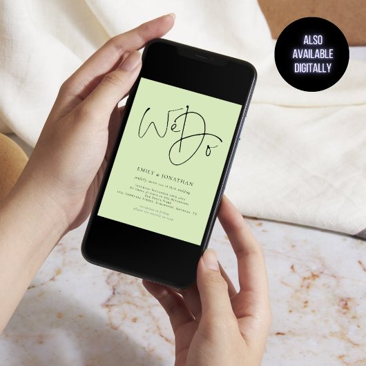 We Do Script QR Code Lime Crème Trouwdag Kaart