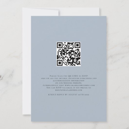 We Do Script Stof Dusty Blue QR Code Trouwen Kaart (Achterkant)