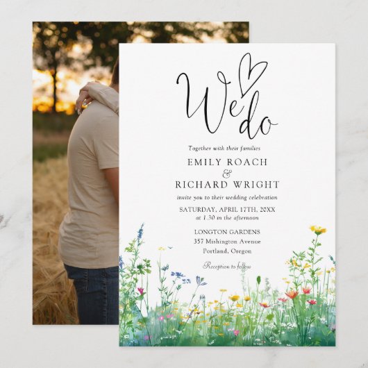 We Do Script Wildflowers Bloemen Foto Bruiloft Kaart (Voorkant / Achterkant)