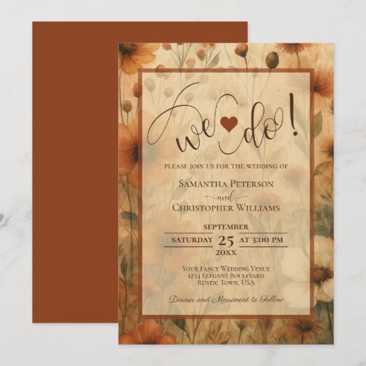 We Do! Sienna Boho Chic Wilde Bloemen Bruiloft Kaart (Voorkant / Achterkant)