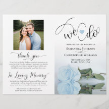 We Do! Stofblauwe Roos DIY Gevouwen Huwelijksprogr