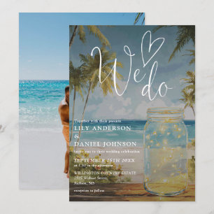 We Do Strand Palmboom Metselwerk Pot Foto Bruiloft Kaart