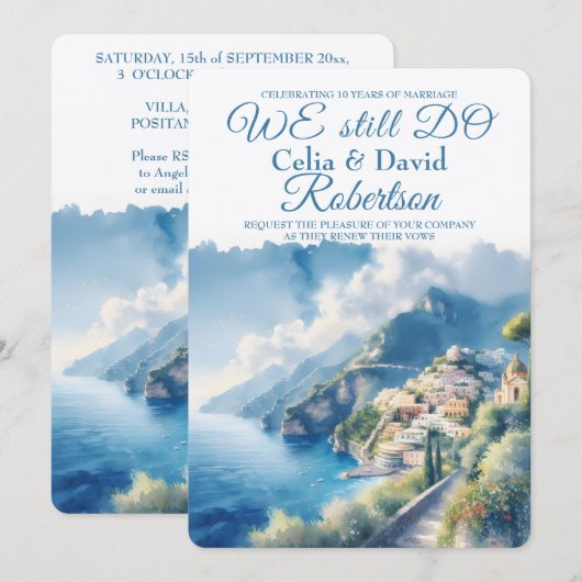 We Do Vow Renewal Amalfi Positano Aquarel Kaart (Voorkant / Achterkant)