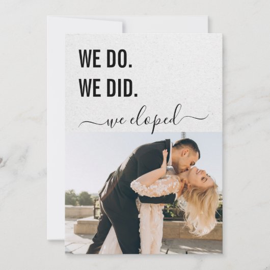 We Do We Did We Eloped Grijs Kraft Elegante Foto Kaart (Voorkant)