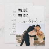 We Do We Did We Eloped Grijs Kraft Elegante Foto Kaart (Voorkant / Achterkant)