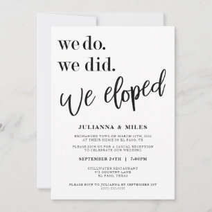 We Do We Did We Eloped Wedding Reception Uitnodigi Kaart