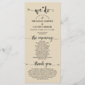 We Do Wedding programma kaart in rustiek beige the (Voorkant)