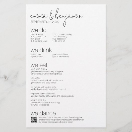 We doen - alles in één BW - QR - Foto's - Bruiloft Briefpapier (Voorkant)