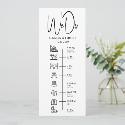 We doen Barn Wedding Day Timeline Flat-programma Programmakaart (Staand voorkant)
