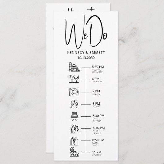 We doen Barn Wedding Day Timeline Flat-programma Programmakaart (Voorkant / Achterkant)