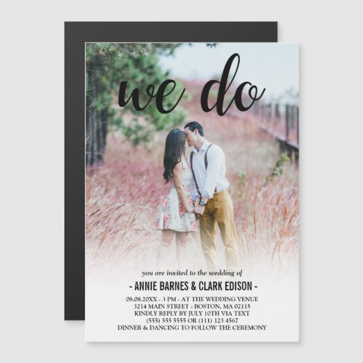 We doen Black Script Photo Wedding Magnetische Uitnodiging (Voorkant / Achterkant)