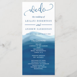 We doen Blue Ombre Waterverf Wave bruiloft Programmakaart