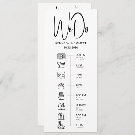 We doen bruiloft dag tijdlijn plat programma programmakaart (Voorkant / Achterkant)