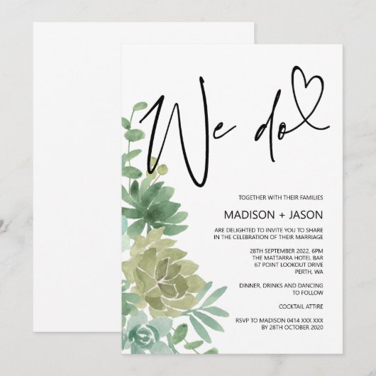 We doen bruiloft eenvoudige moderne groene vetplan kaart (Voorkant / Achterkant)