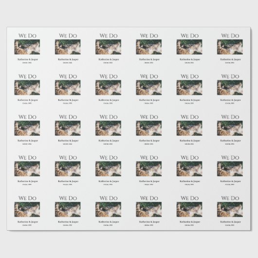 We doen bruiloft verloving huisdier naam foto datu cadeaupapier (Vlak)