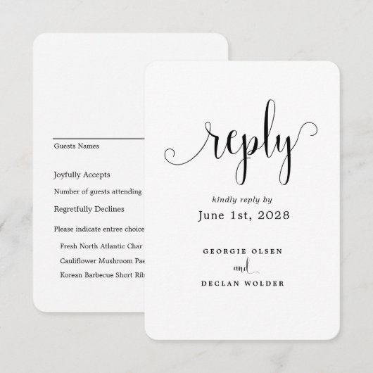 We doen calligrafie-weddenschap-maaltijden RSVP kaartje (Voorkant / Achterkant)