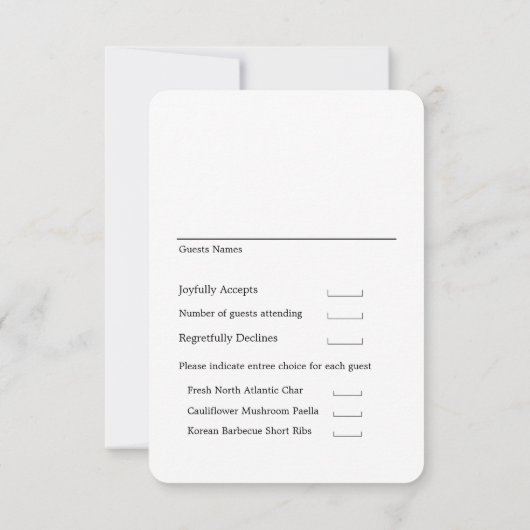 We doen calligrafie-weddenschap-maaltijden RSVP kaartje (Achterkant)