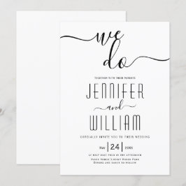 "We doen" cursieve scriptkalligrafie bruiloft Kaart