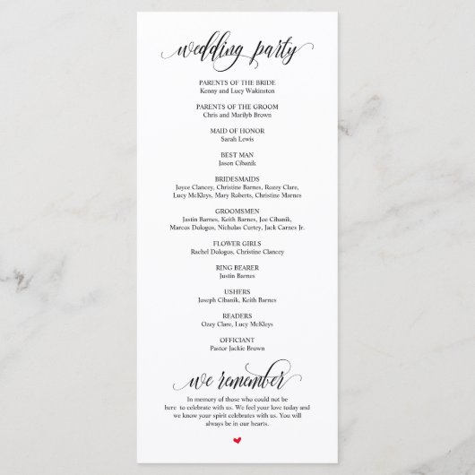 We doen dat, Modern Black Script, Wedding Ceremoni Programmakaart (Achterkant)