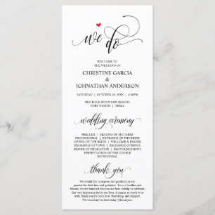 We doen dat, Modern Black Script, Wedding Ceremoni Programmakaart
