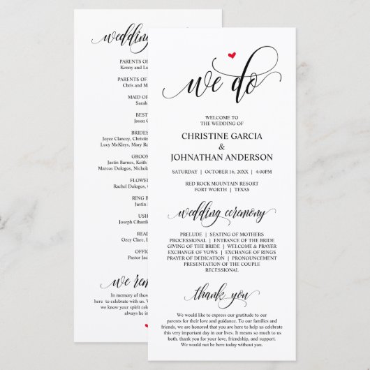We doen dat, Modern Black Script, Wedding Ceremoni Programmakaart (Voorkant / Achterkant)