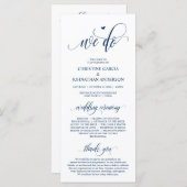 We doen dat, modern Navy Blue Script, bruiloft cer Programmakaart (Voorkant / Achterkant)
