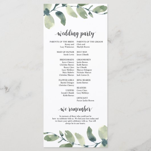 We doen dat wel, Eucalyptus Greenery Wedding Cerem Programmakaart (Achterkant)