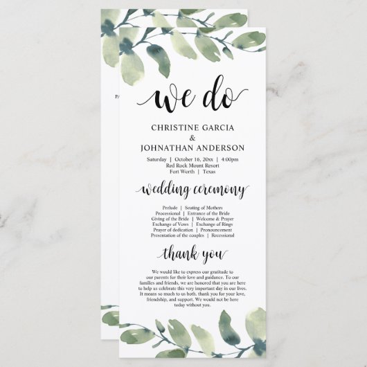 We doen dat wel, Eucalyptus Greenery Wedding Cerem Programmakaart (Voorkant / Achterkant)