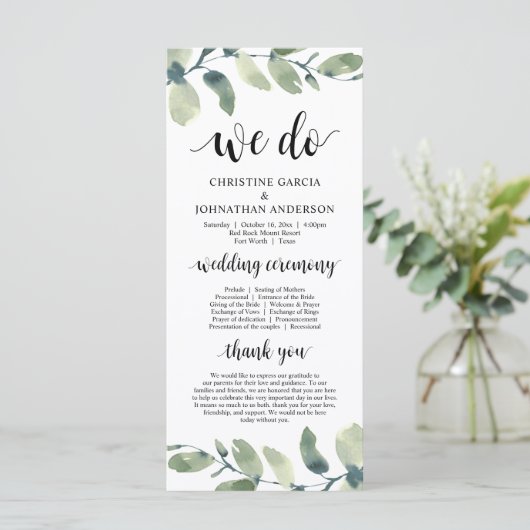 We doen dat wel, Eucalyptus Greenery Wedding Cerem Programmakaart (Staand voorkant)