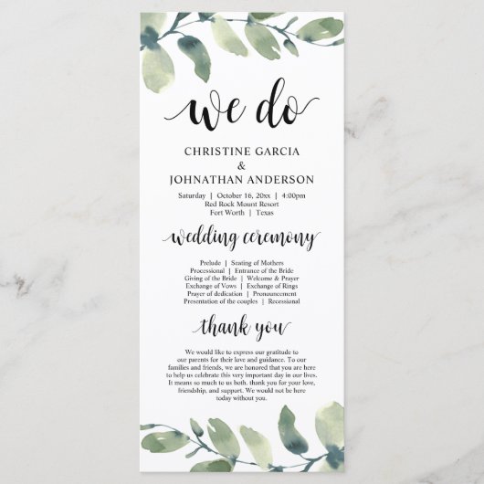 We doen dat wel, Eucalyptus Greenery Wedding Cerem Programmakaart (Voorkant)