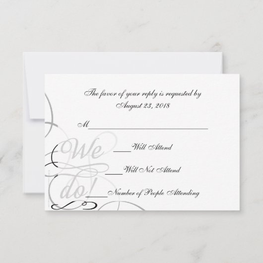 We doen dat, Zwirly Black en White Wedding RSVP Ka Kaart (Achterkant)
