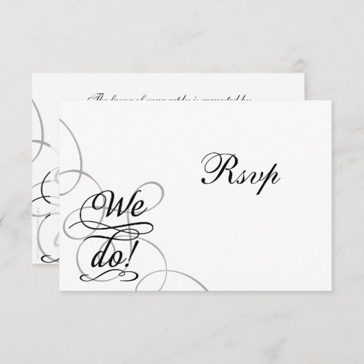 We doen dat, Zwirly Black en White Wedding RSVP Ka Kaart (Voorkant / Achterkant)