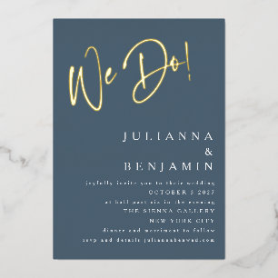 We doen de website Dusky Blue Gold Folie Uitnodiging