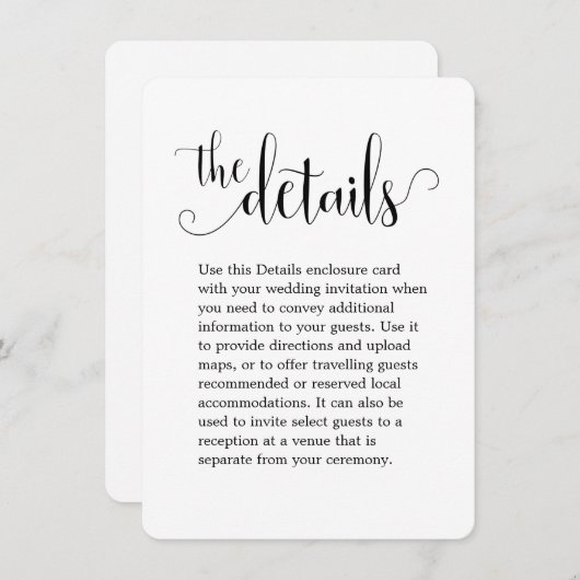 We doen details over de calligrafie-bruiloft informatiekaartje (Voorkant / Achterkant)