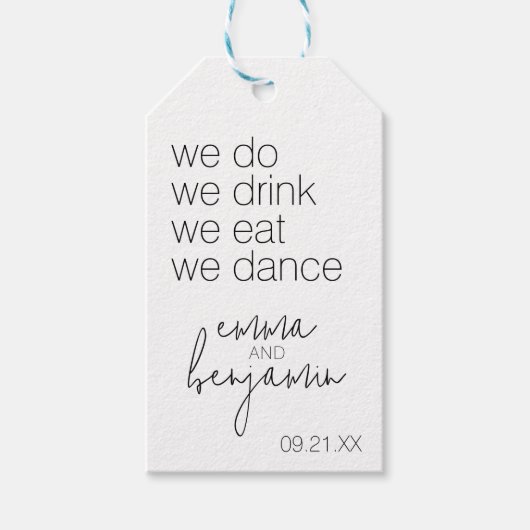 We doen Drink Eat Dance - Modern Wedding Cadeaulabel (Voorkant)