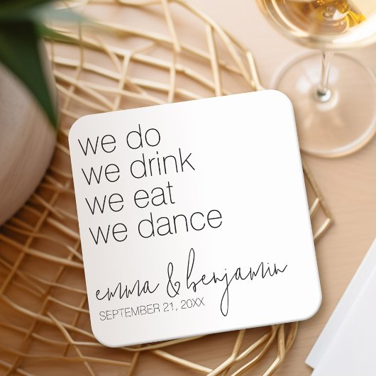 We doen Drink Eat Dance - Modern Wedding Kartonnen Onderzetters
