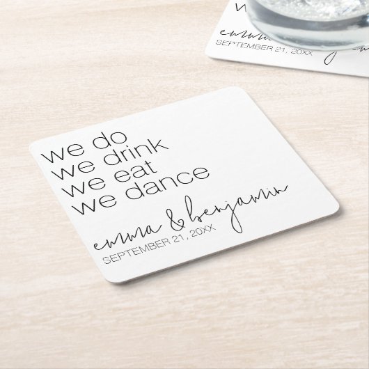 We doen Drink Eat Dance - Modern Wedding Kartonnen Onderzetters (Schuin)