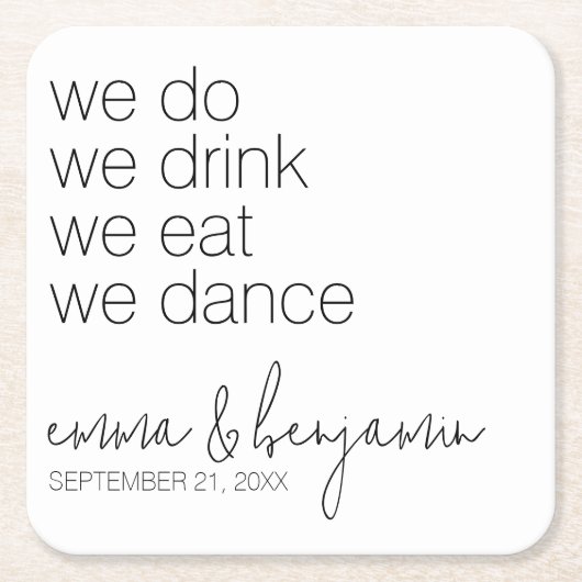 We doen Drink Eat Dance - Modern Wedding Kartonnen Onderzetters (Voorkant)