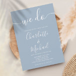 We doen Dusty Blue Signature Script Weddenschap Kaart<br><div class="desc">Deze stijlvolle,  stoffige blauwe trouwuitnodiging voor handmatige bruiloft met kenmerkende namen,  die in dun blauw en wit trouwend is,  kan worden gepersonaliseerd met uw informatie in het witte hoofdletterschrift. Ontworpen door: Thisnotme©</div>