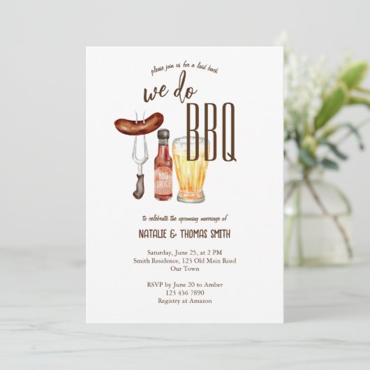 We doen een BBQ barbecue vrijgezellenfeest-paren d Kaart (Staand voorkant)