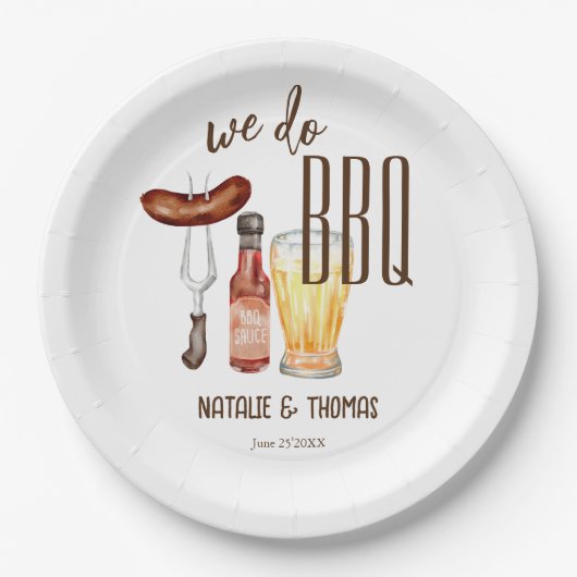 We doen een BBQ barbecue vrijgezellenfeest-paren d Papieren Bordje (Voorkant)