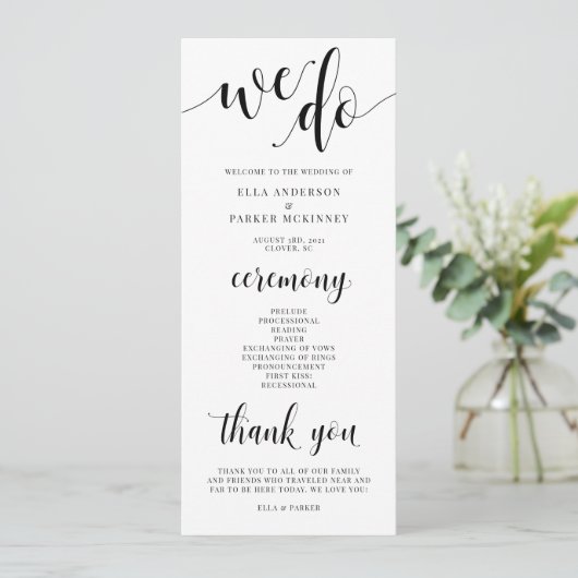 We doen een bruiloft-ceremonieprogramma programmakaart (Staand voorkant)