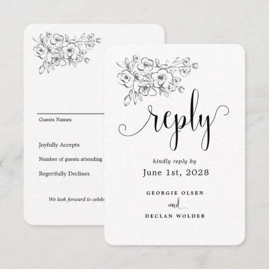 We doen een calligrafie-bruiloft zonder maaltijdop RSVP kaartje (Voorkant / Achterkant)